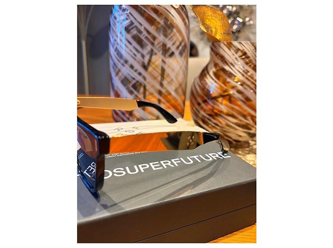 Autre Marque Retrosuperfuture Francis Flat Top Sonnenbrille - Schwarz/Gold Golden - Ansicht 16