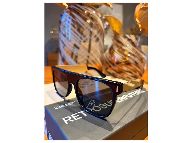 Autre Marque Retrosuperfuture Francis Flat Top Sonnenbrille - Schwarz/Gold Golden - Ansicht 17