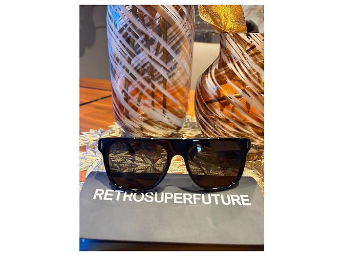 Autre Marque Retrosuperfuture Francis Flat Top Sonnenbrille - Schwarz/Gold Golden - Ansicht 4