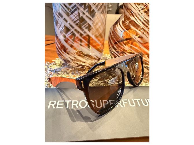 Autre Marque Retrosuperfuture Francis Flat Top Sonnenbrille - Schwarz/Gold Golden - Ansicht 5
