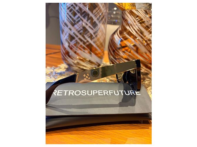 Autre Marque Retrosuperfuture Francis Flat Top Sonnenbrille - Schwarz/Gold Golden - Ansicht 6