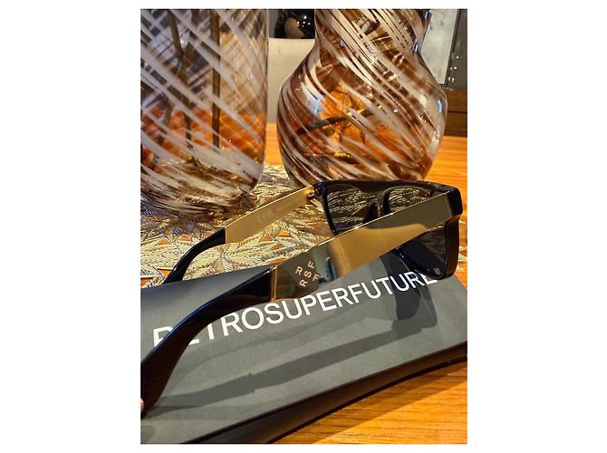 Autre Marque Retrosuperfuture Francis Flat Top Sonnenbrille - Schwarz/Gold Golden - Ansicht 7
