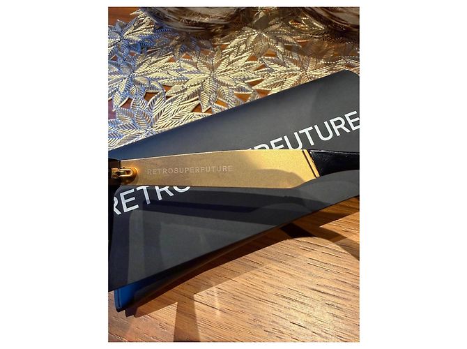 Autre Marque Retrosuperfuture Francis Flat Top Sonnenbrille - Schwarz/Gold Golden - Ansicht 8