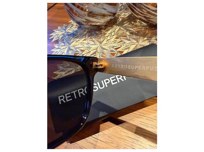 Autre Marque Retrosuperfuture Francis Flat Top Sonnenbrille - Schwarz/Gold Golden - Ansicht 9