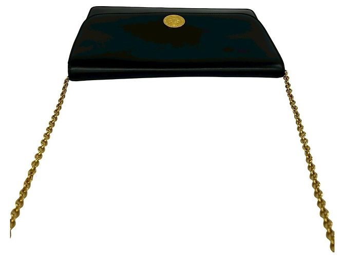 Céline Celine Vintage Medallion Circle Globe Logo Hardware Leder Schultertasche Schwarz - Ansicht 4