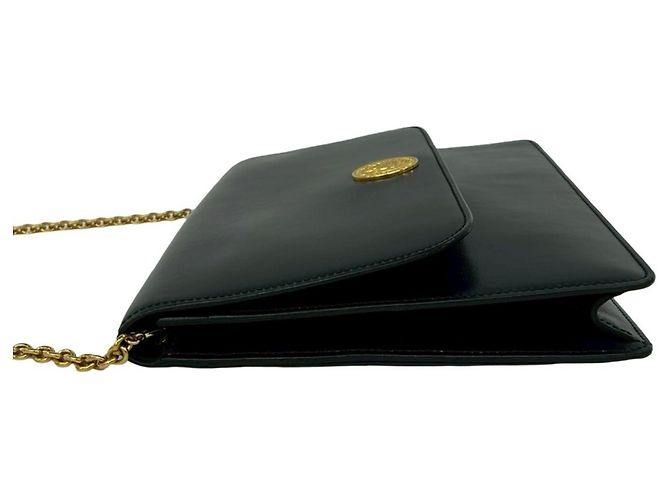 Céline Celine Vintage Medallion Circle Globe Logo Hardware Leder Schultertasche Schwarz - Ansicht 5