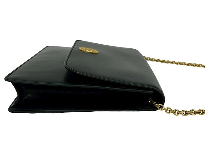 Céline Celine Vintage Medallion Circle Globe Logo Hardware Leder Schultertasche Schwarz - Ansicht 6