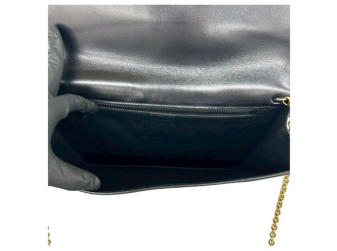 Céline Celine Vintage Medallion Circle Globe Logo Hardware Leder Schultertasche Schwarz - Ansicht 9