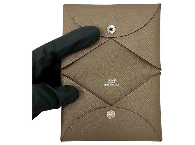 Hermès Tarjetero HERMES Calvi de piel Veau Epsom Castaño - vista 7