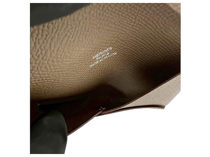 Hermès Tarjetero HERMES Calvi de piel Veau Epsom Castaño - vista 8