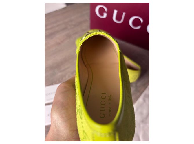 Gucci Jordaan Mocassini in tela monogramma GG Verde Giallo - vista 14