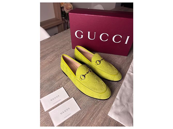 Gucci Jordaan Mocassini in tela monogramma GG Verde Giallo - vista 2