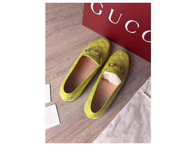 Gucci Jordaan Mocassini in tela monogramma GG Verde Giallo - vista 5