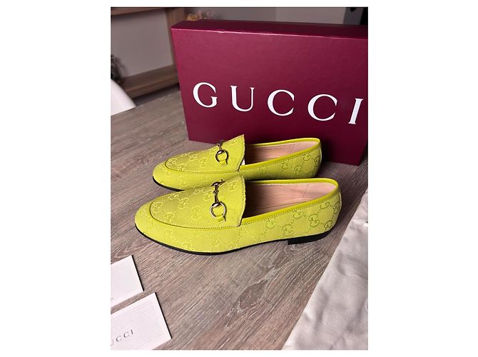 Gucci Jordaan Mocassini in tela monogramma GG Verde Giallo - vista 6