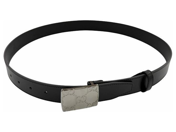 Gucci GG Logo Ledergürtel mit quadratischer Schnalle Schwarz Silber - Ansicht 3
