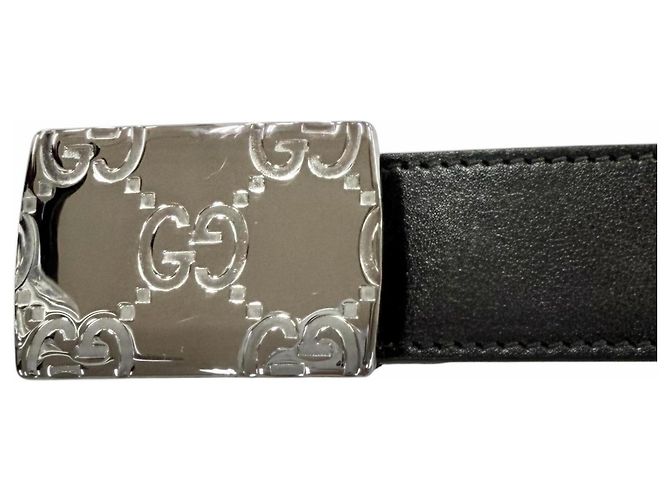 Gucci GG Logo Ledergürtel mit quadratischer Schnalle Schwarz Silber - Ansicht 4