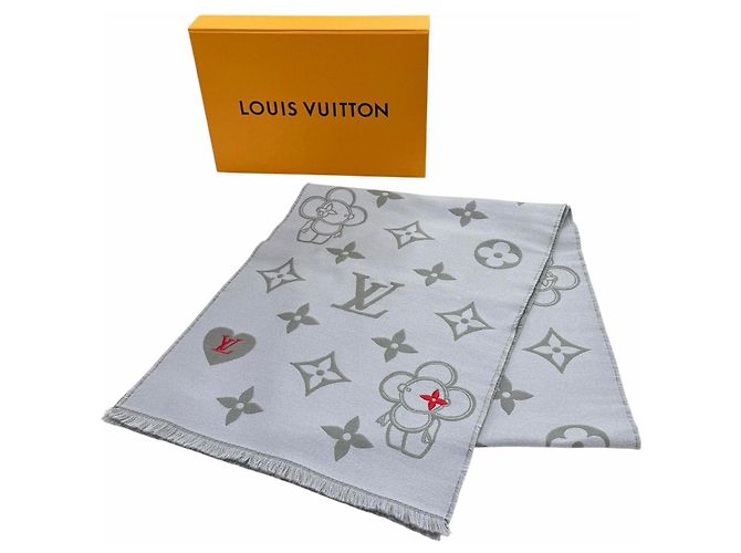 Louis Vuitton Fransenstola aus grauer Wolle und Polyester Braun - Ansicht 2