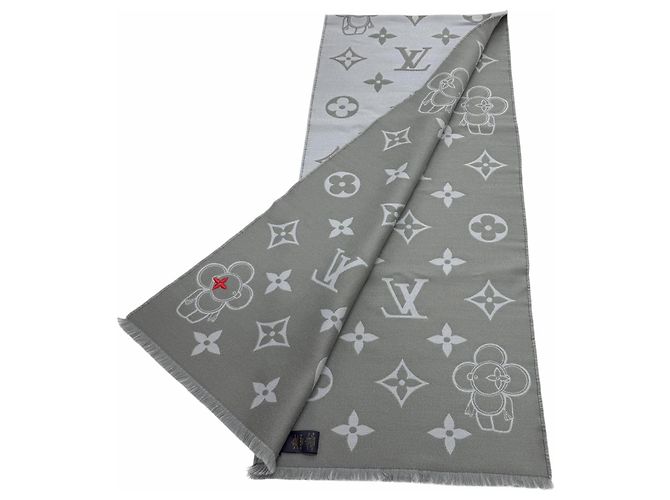 Louis Vuitton Fransenstola aus grauer Wolle und Polyester Braun - Ansicht 3