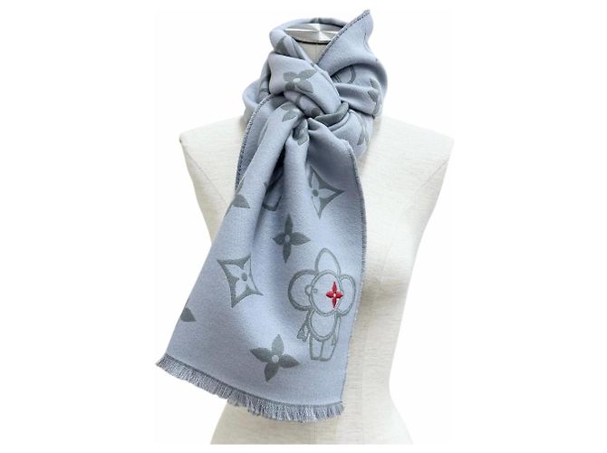 Louis Vuitton Fransenstola aus grauer Wolle und Polyester Braun - Ansicht 4