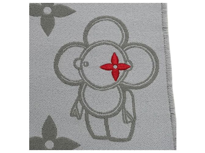 Louis Vuitton Fransenstola aus grauer Wolle und Polyester Braun - Ansicht 7