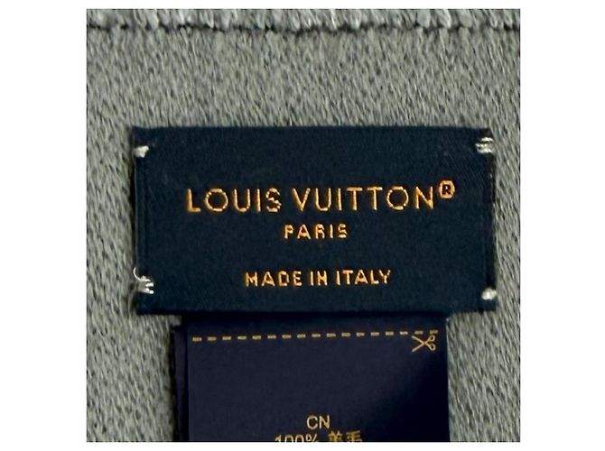 Louis Vuitton Fransenstola aus grauer Wolle und Polyester Braun - Ansicht 8