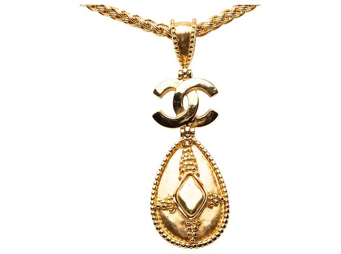 Collana con pendente Chanel Gold CC placcato oro a forma di goccia D'oro - vista 2