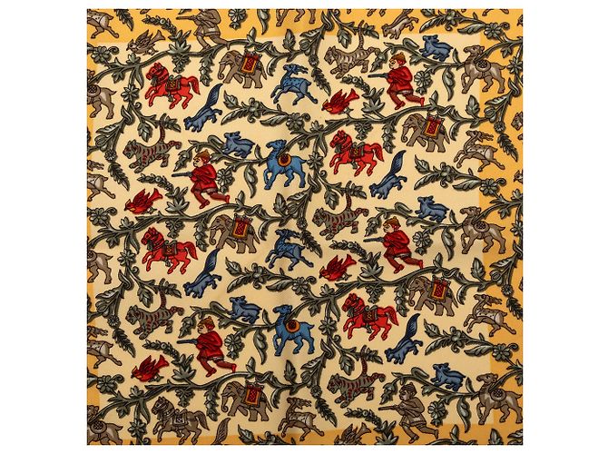 Foulard in seta Chasse en Inde giallo Hermès 42 Senape - vista 6