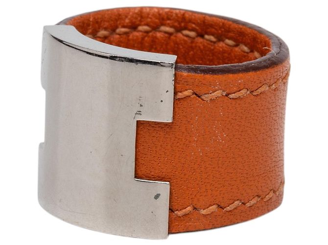 Ring Anello Lurie Hermès in Swift Arancione e Placcato Palladio - vista 2