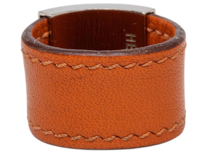 Ring Anello Lurie Hermès in Swift Arancione e Placcato Palladio - vista 3