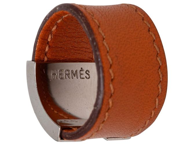 Ring Anello Lurie Hermès in Swift Arancione e Placcato Palladio - vista 4