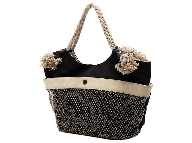 Chanel Tote Cabas Brown 2004 Cruise Camellia CC Clover Rope Marrone Marrone scuro - vista 2