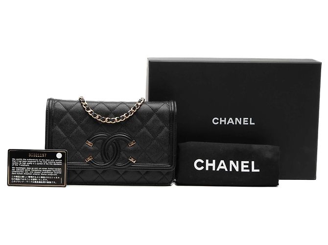 Wallet On Chain Portafoglio con catena Chanel Black Caviar CC Filigree Nero - vista 8