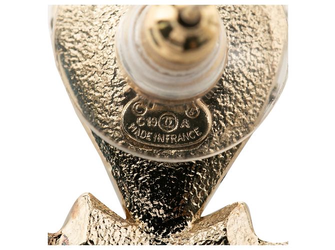 Orecchini Chanel Gold CC placcati oro strass perla finta goccia nastro push back D'oro - vista 3