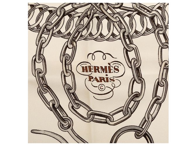 Foulard en soie Hermès White Equipages 90 Blanc - vue 3