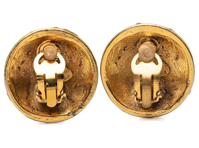 Orecchini a clip rotondi Chanel Gold CC placcati oro e strass D'oro - vista 2