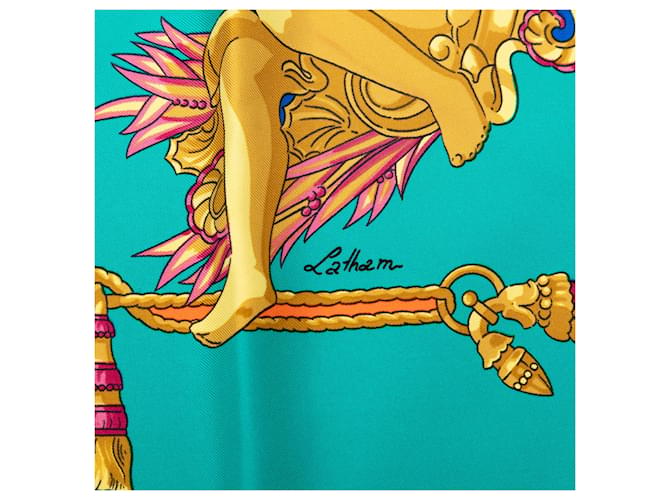 Sciarpa in seta Hermès Blue Hommage a Charles Garnier 90 Turchese - vista 5