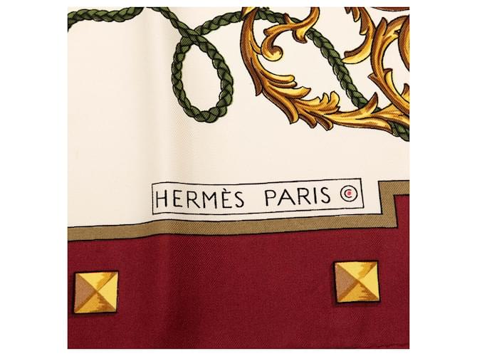 Hermès Seidentuch Weiß Les Cles 90 Bordeaux - Ansicht 2