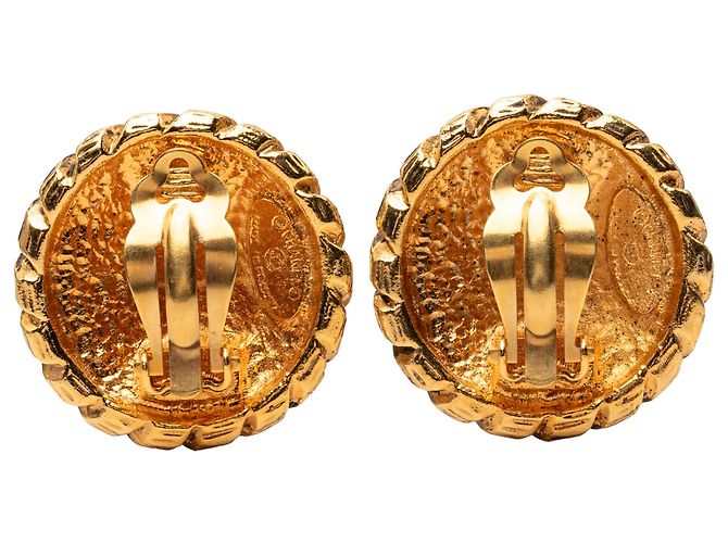 Orecchini Chanel Gold CC placcati oro Sunburst rotondi con clip D'oro - vista 2