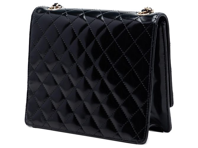 Chanel Black CC Quilted Patent Square Flap Nero - vista 2