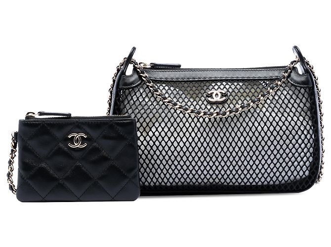 Clutch Chanel Black CC in mesh e agnello lucido con catena Nero - vista 6