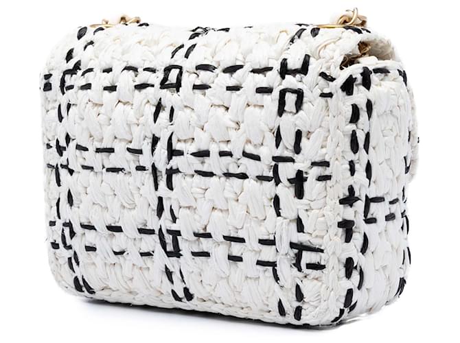 Chanel White CC Mini Raffia Effect Tweed Flap Bianco - vista 2