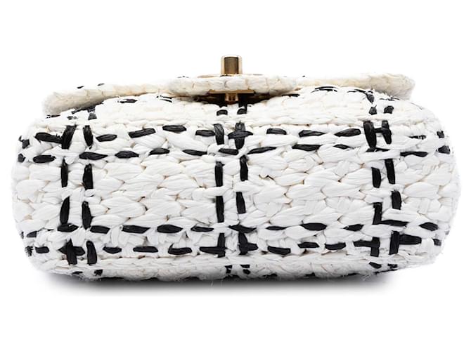 Chanel White CC Mini Raffia Effect Tweed Flap Bianco - vista 3