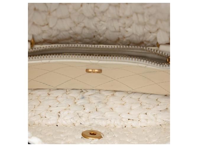 Chanel White CC Mini Raffia Effect Tweed Flap Bianco - vista 4