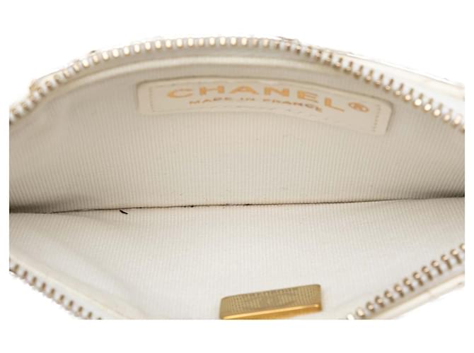 Chanel White CC Mini Raffia Effect Tweed Flap Bianco - vista 5
