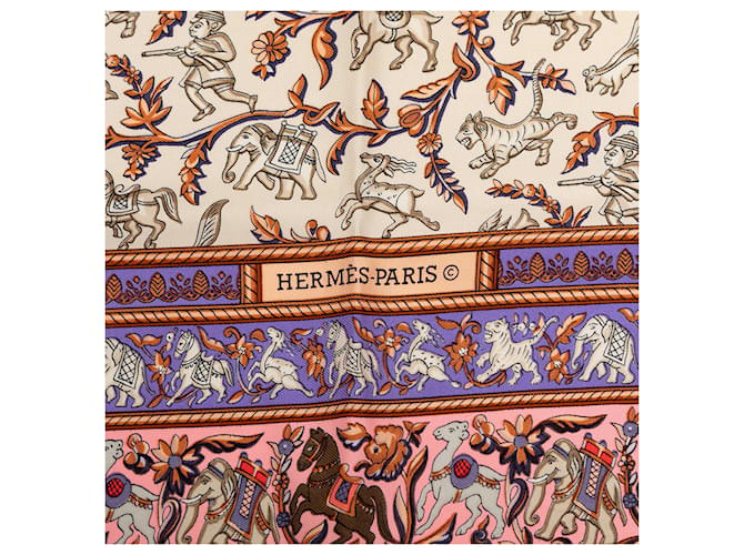 Sciarpa in seta Hermès White Chasse en Inde 90 Bianco Crudo - vista 5