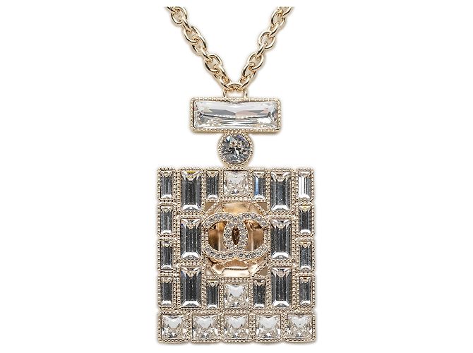 Collana con pendente flacone di profumo Chanel Gold CC placcato oro e strass D'oro - vista 2