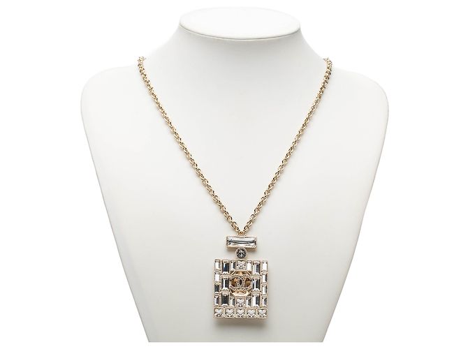 Collana con pendente flacone di profumo Chanel Gold CC placcato oro e strass D'oro - vista 6