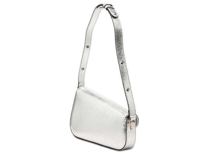 Borsa a tracolla Gucci Silver Metallic Textured Calfskin Asymmetric Horsebit 1955 Argento - vista 2