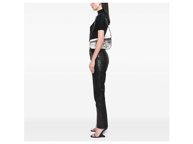 Borsa a tracolla Gucci Silver Metallic Textured Calfskin Asymmetric Horsebit 1955 Argento - vista 7