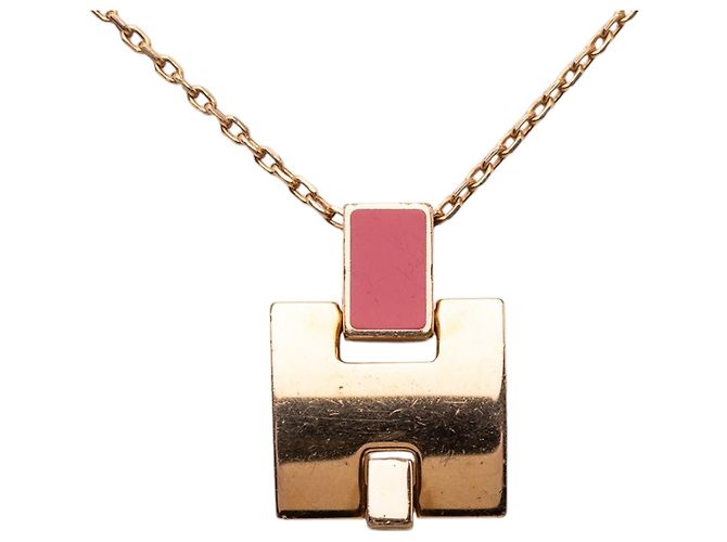 Hermès Gold Eileen Anhänger-Halskette mit Vergoldung und Emaille Golden - Ansicht 2